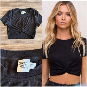 Princess Polly Black Twist Front Ribbed Crop Top